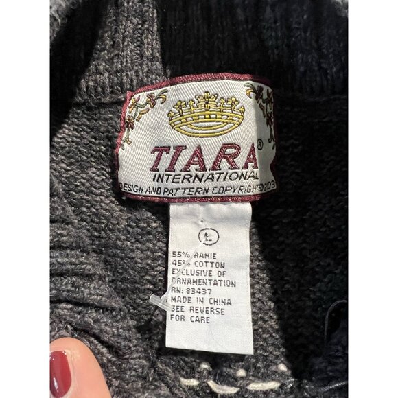 Tiara Cardigan Womens Large Gray Fair Isle Moose Full Zip Sweater Vintage - Picture 7 of 12